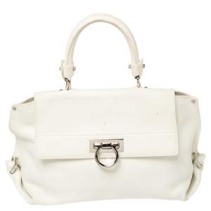 مملوكة مسبقًا Salvatore Ferragamo White Leather Medium Sofia Top Handle Bag
