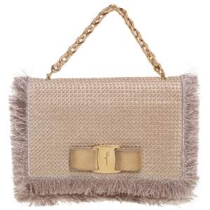 مملوكة مسبقًا Salvatore Ferragamo Beige Suede and Fabric Ginny Fringed Crossbody Bag