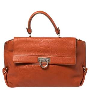 Pre Owned Salvatore Ferragamo Burnt Orange Leather Sofia Top Handle Bag