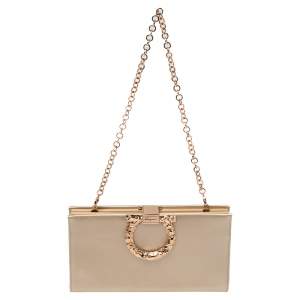 Pre Owned Salvatore Ferragamo Beige Satin Musetta Clutch