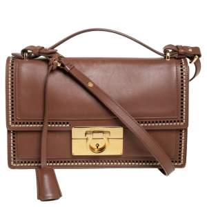 مملوكة مسبقًا Salvatore Ferragamo Brown Leather Aileen Stitched Top Handle Bag