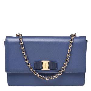 Salvatore Ferragamo Electric Blue Leather Ginny Shoulder Bag