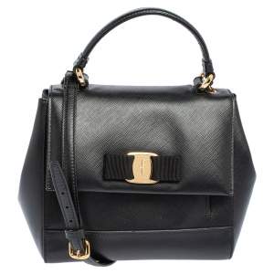 Salvatore Ferragamo Black Leather Carrie Top Handle Bag