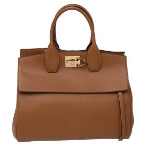 Pre Owned Salvatore Ferragamo Brown Leather Medium Studio Tote