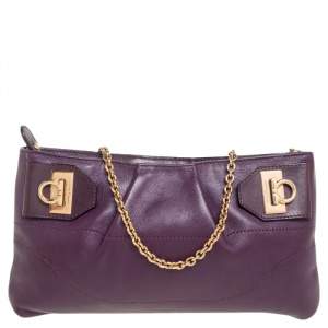مملوكة مسبقًا Salvatore Ferragamo Purple Leather Gancini Shoulder Bag