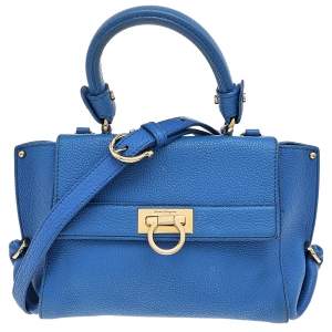 Pre Owned Salvatore Ferragamo Blue Leather Medium Sofia Top Handle Bag