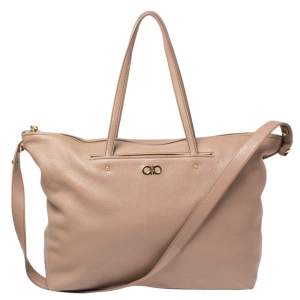 Pre Owned Salvatore Ferragamo Beige Leather Mika Tote