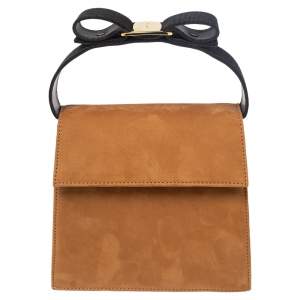 Pre Owned Salvatore Ferragamo Tan/Black Nubuck Leather Vara Bow Top Handle Bag