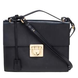 Pre Owned Salvatore Ferragamo Black Leather Gancio Lock Top Handle Bag