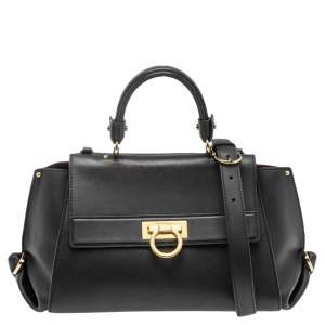 Pre Owned Salvatore Ferragamo Dark Blue Leather Medium Sofia Top Handle Bag