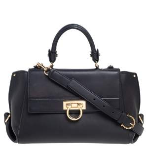 مملوكة مسبقًا Salvatore Ferragamo Black Leather Large Sofia Top Handle Bag