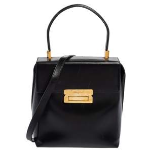 Pre Owned Salvatore Ferragamo Black Leather Top Handle Bag