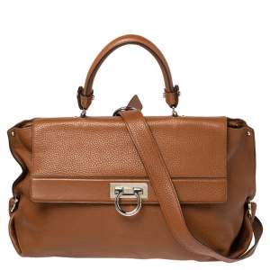 Pre Owned Salvatore Ferragamo Brown Leather Large Sofia Top Handle Bag
