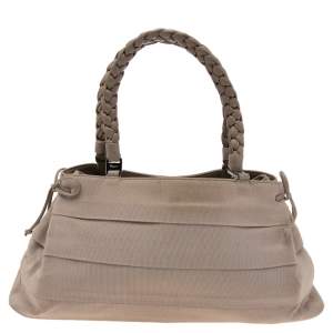 Pre Owned Salvatore Ferragamo Beige Tiered Grosgrain Braided Tote