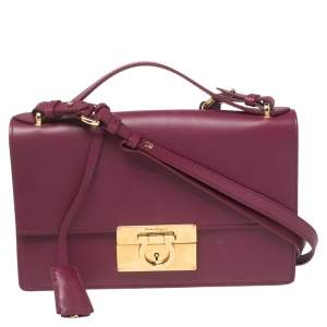 Pre Owned Salvatore Ferragamo Magenta Leather Gancio Lock Top Handle Bag