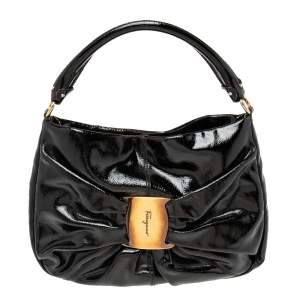 Pre Owned Salvatore Ferragamo Black Patent Leather Hobo