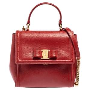Pre Owned Salvatore Ferragamo Red Leather Carrie Top Handle Bag