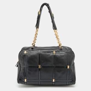 Pre Owned Salvatore Ferragamo Black Patent And Leather Vara Satchel