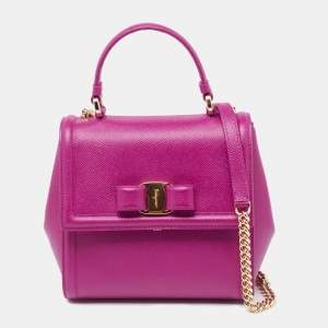 Pre Owned Salvatore Ferragamo Pink Leather Carrie Top Handle Bag