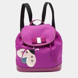 Salvatore Ferragamo Purple Nylon and Leather Trim Backpack