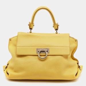 Pre Owned Salvatore Ferragamo Yellow Leather Medium Sofia Top Handle Bag