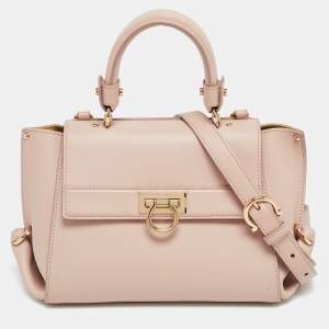 Pre Owned Salvatore Ferragamo Beige Leather Small Sofia Top Handle Bag