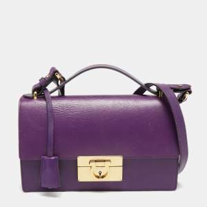 Pre Owned Salvatore Ferragamo Purple Leather Gancio Lock Top Handle Bag