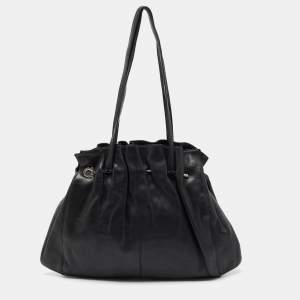 Pre Owned Salvatore Ferragamo Black Leather Gathered Tote