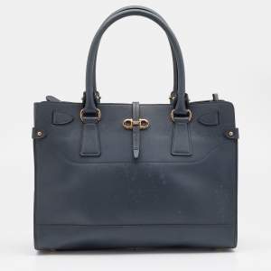 Pre Owned Salvatore Ferragamo Grey Leather Small Briana Tote