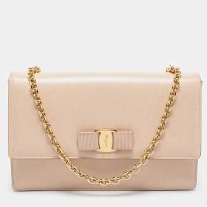 Pre Owned Salvatore Ferragamo Beige Leather Medium Ginny Shoulder Bag