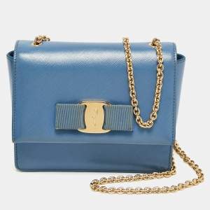 Salvatore Ferragamo Blue Leather Mini Ginny Crossbody Bag