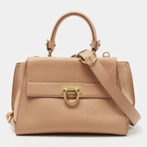Pre Owned Salvatore Ferragamo Beige Leather Medium Sofia Top Handle Bag