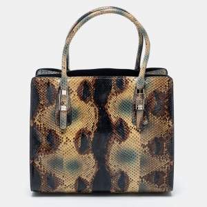 Pre Owned Salvatore Ferragamo Multicolor Snakeskin Double Zip Tote