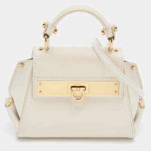 Pre Owned Salvatore Ferragamo White Leather Mini Sofia Top Handle Bag