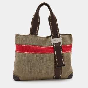 Pre Owned Salvatore Ferragamo Multicolor Canvas and Leather Tote