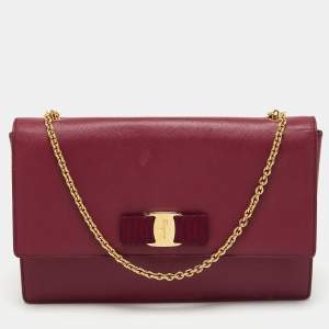 Salvatore Ferragamo Purple Leather Vara Bow Chain Shoulder Bag