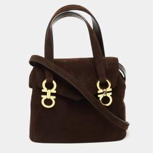 Salvatore Ferragamo Dark Brown Suede Gancini Satchel