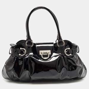 Salvatore Ferragamo Black Patent Leather Marisa Shoulder Bag