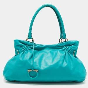 Salvatore Ferragamo Green Leather Pleated Tote