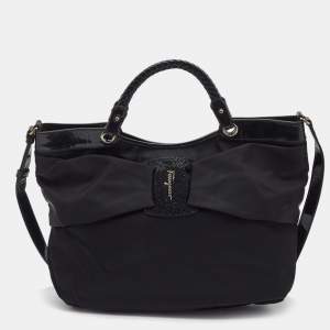Salvatore Ferragamo Black Nylon Vara Bow Tote 