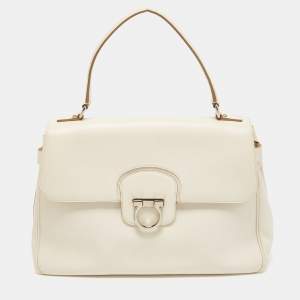 Salvatore Ferragamo White Leather Gancini Flap Bag