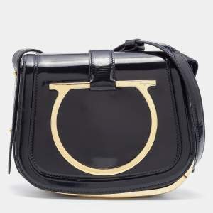 Salvatore Ferragamo Black Patent Leather Sabine Crossbody Bag