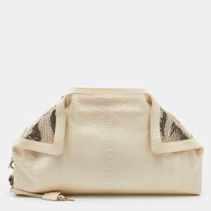 Pre Owned Salvatore Ferragamo Ivory Watersnake Leather Oversize Clutch