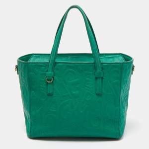 Salvatore Ferragamo Green Logo Embossed Leather Bonnie Tote