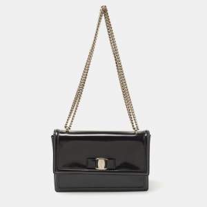 Salvatore Ferragamo Black Patent Leather Ginny Shoulder Bag