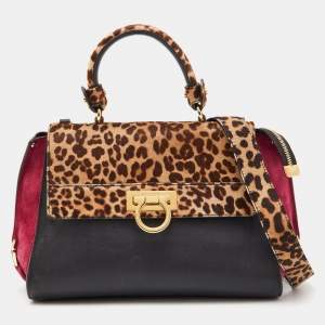 Pre Owned Salvatore Ferragamo Multicolor Leather, Calfhair and Suede Medium Sofia Top Handle Bag