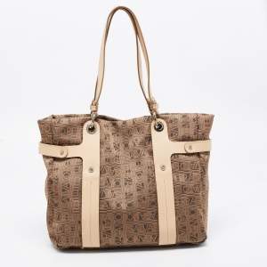 Pre Owned Salvatore Ferragamo Brown/Beige Jacquard Fabric and Leather Tote