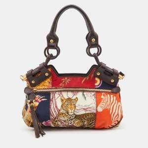 Salvatore Ferragamo Multicolor Fiera Print Fabric and Leather Satchel
