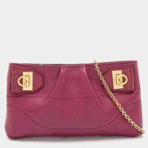 Salvatore Ferragamo Pink Leather Chain Clutch