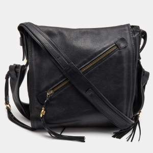 Salvatore Ferragamo Black Leather Messenger Bag
